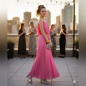 Vintage 1980s Pink Ruffle Maxi Dress – Bridesmaid Beauty 🌸